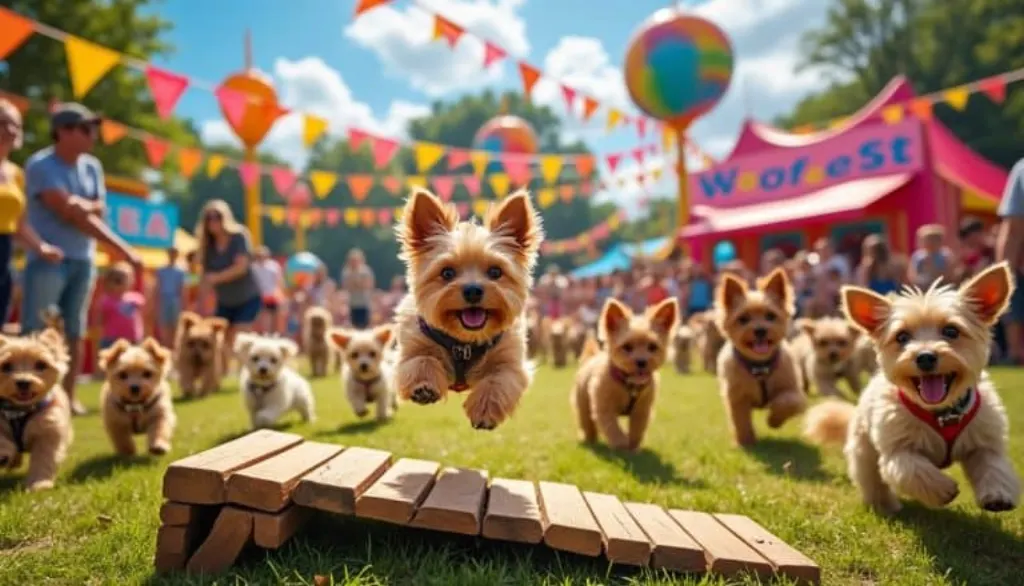 découvrez woofest, le plus grand parc d'attractions pour chiens où 15 000 toutous vivent des aventures inoubliables ! sorties, jeux, activités et surprises garantis pour tous les yorkshire et leurs amis. à ne pas manquer pour tous les passionnés de chiens !