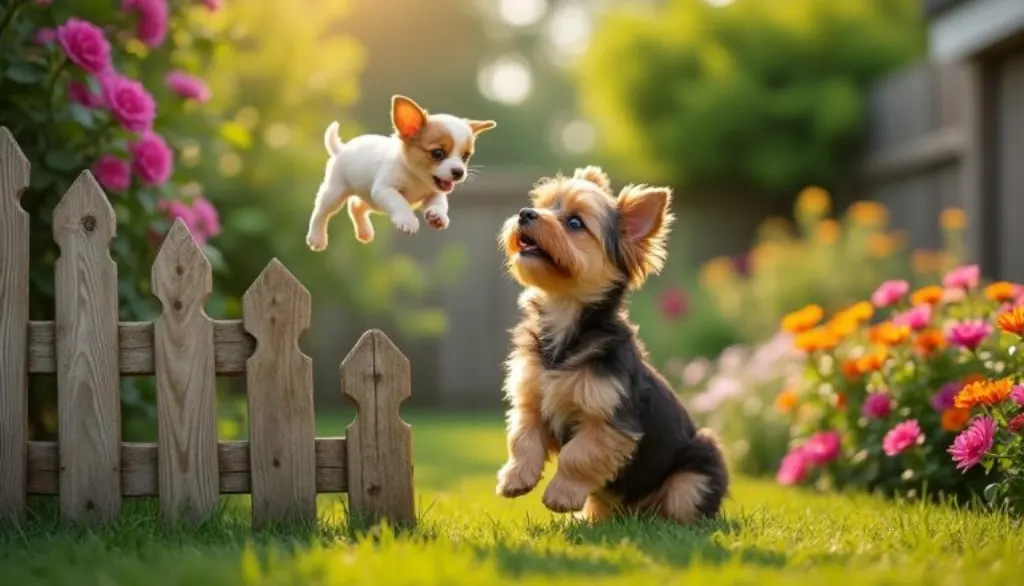 un petit chien étonne en lançant son chiot par-dessus une barrière dans un geste surprenant et inattendu. découvrez cette scène émouvante et pleine de mystère.