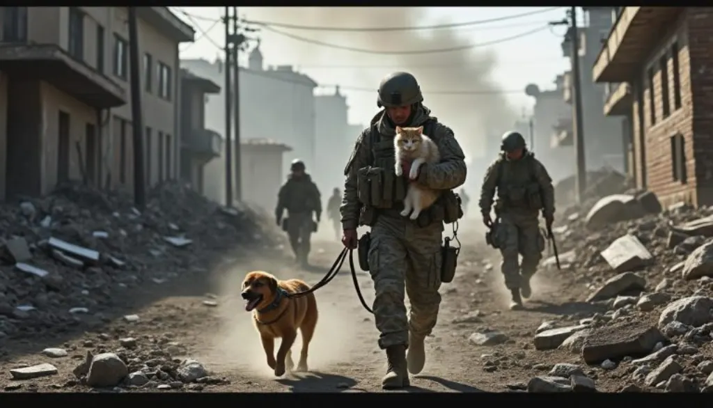 découvrez le récit émouvant d'un sauvetage héroïque en ukraine, où des soldats viennent en aide à un chat et un chien errants en pleine zone de conflit.