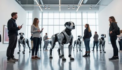 découvrez comment l'art généré par intelligence artificielle fascine en exposant des chiens robots aux traits de musk et bezos dans une galerie innovante mêlant technologie et créativité.